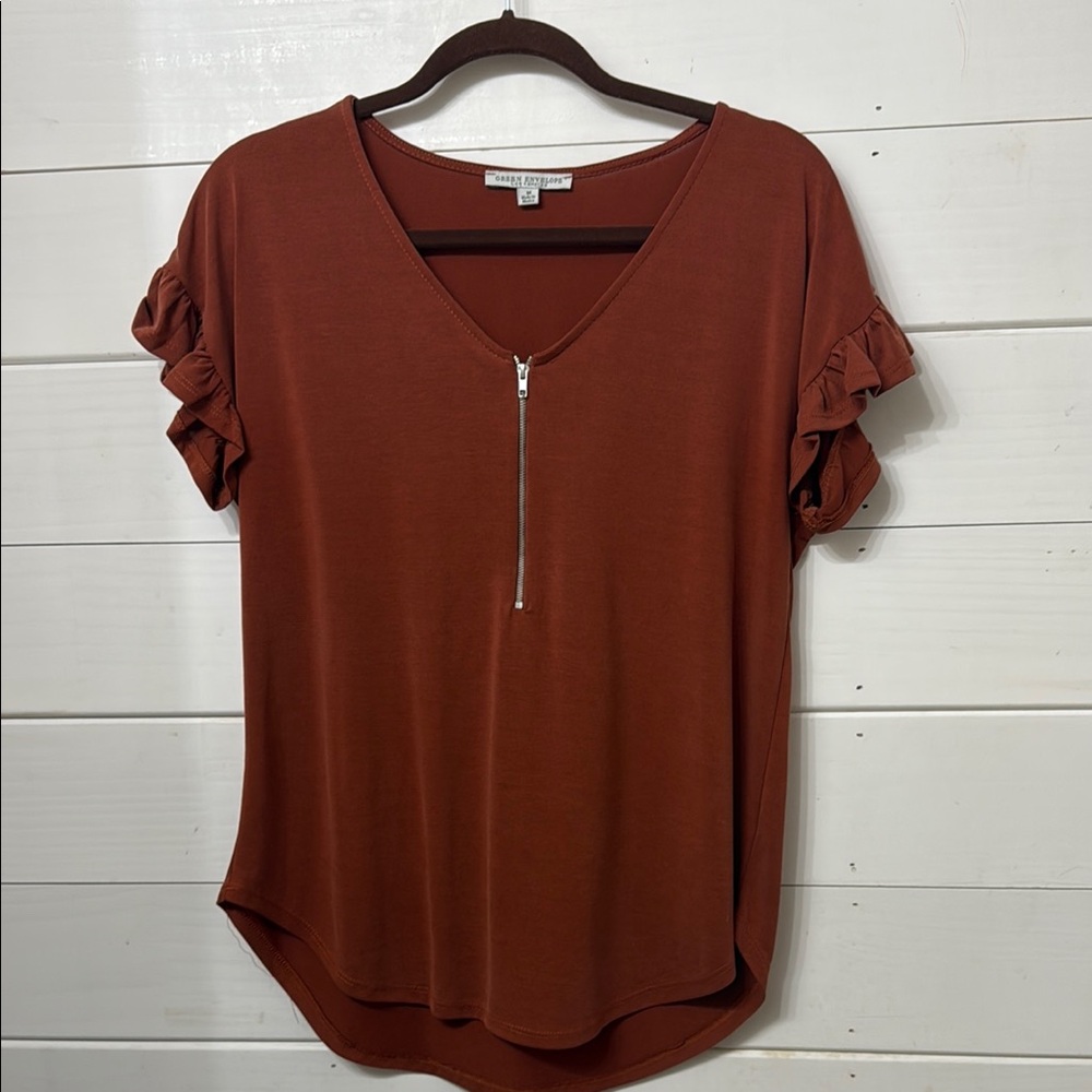 Brown Ruffle Sleeve Top